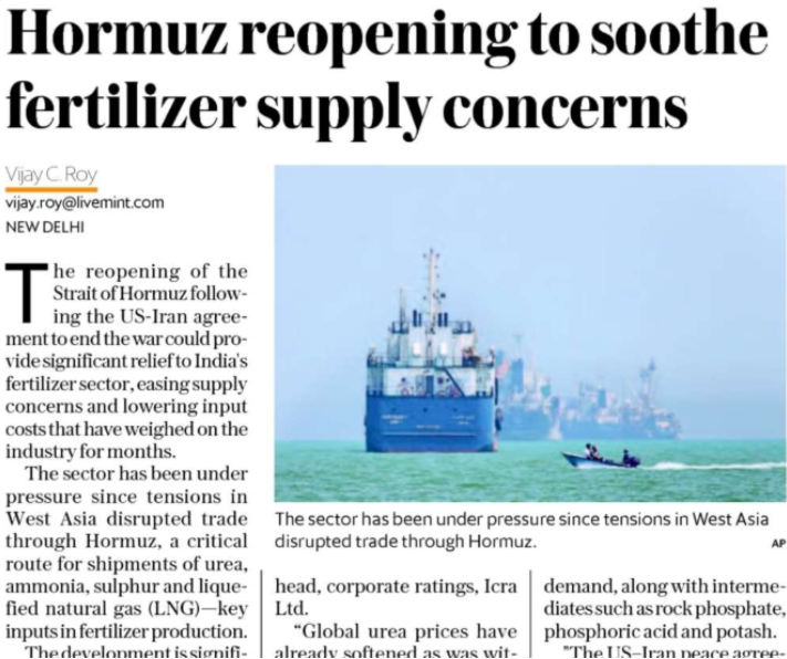 Hormuz reopening to soothe fertilizer supply concerns