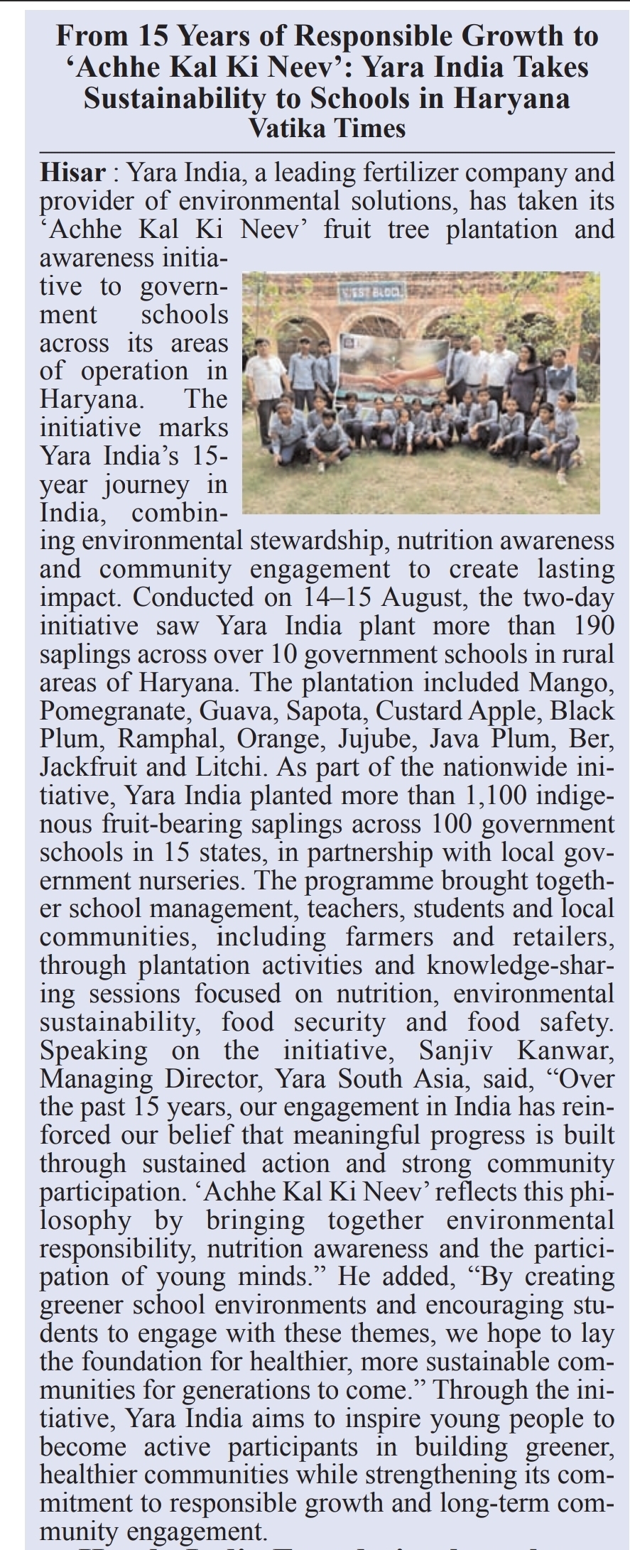 Vatika Times_Yara India_Pg02_22Aug2026_Hisar